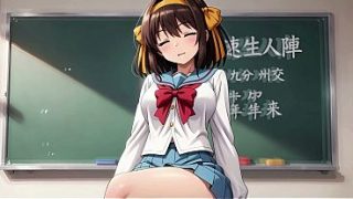 Haruhi Suzumiya (The Melancholy of Haruhi Suzumiya) 4on1 Gangbang with Double Penetration in a School Classroom – AI Generation Anal